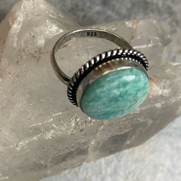 Amazonite Sterling Plated Ring 10.5 - Picture 2 of 8